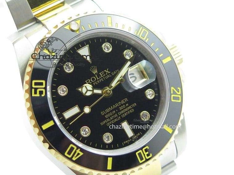 Black A2836 LN YG Submariner SS Bracelet Markers on Dial Diamonds 116613 0418